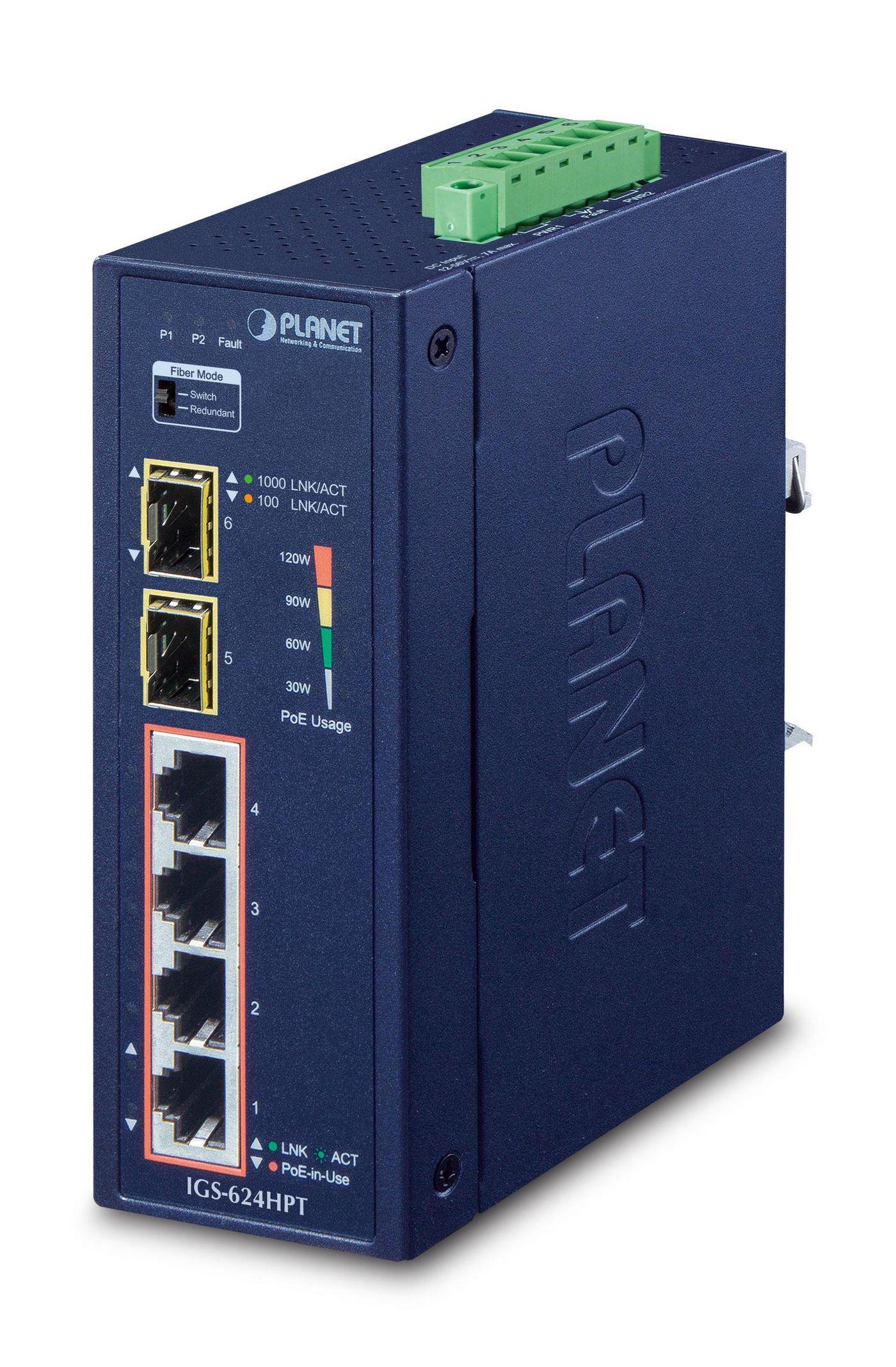 PLANET IGS-624HPT switch di rete Non gestito Gigabit Ethernet (10/100/1000) Supporto Power over (PoE) Blu [IGS-624HPT]
