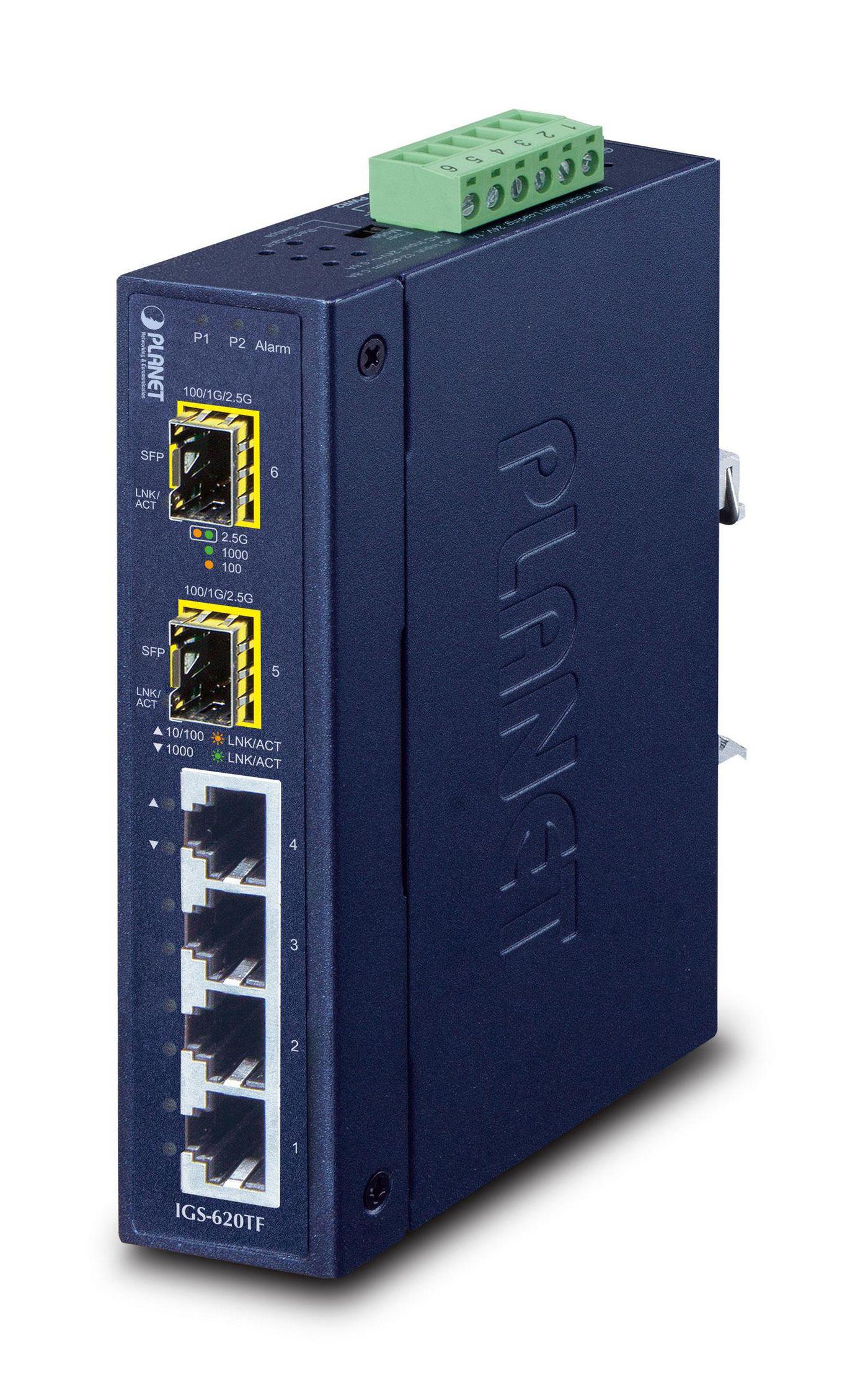 PLANET IGS-620TF switch di rete Non gestito Gigabit Ethernet [10/100/1000] Blu (IP30 Industrial 4-P 10/100/100 - + 2-P 100/1000