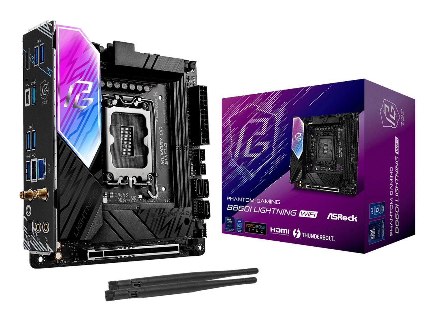 Asrock B860I LIGHTNING WIFI Intel B860 1851 Mini ITX 2 DDR5 HDMI TB4 Wi-Fi 6E 2.5G LAN RGB 2x M.2