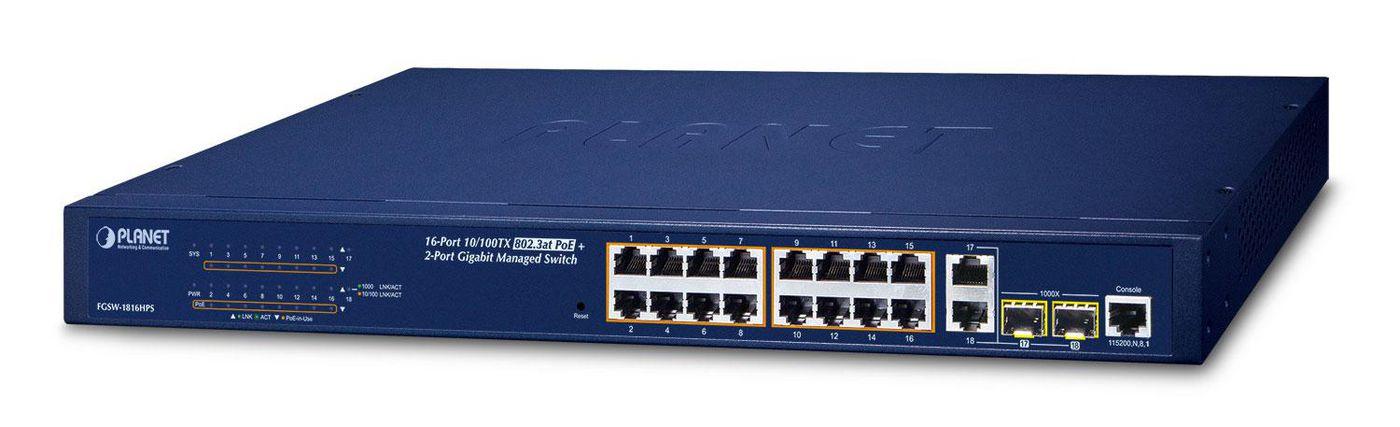 Planet FGSW-1816HPS switch di rete Gestito L2 Fast Ethernet 10/100 Nero Supporto Power over Ethernet PoE (16-Port 10/100TX 802.