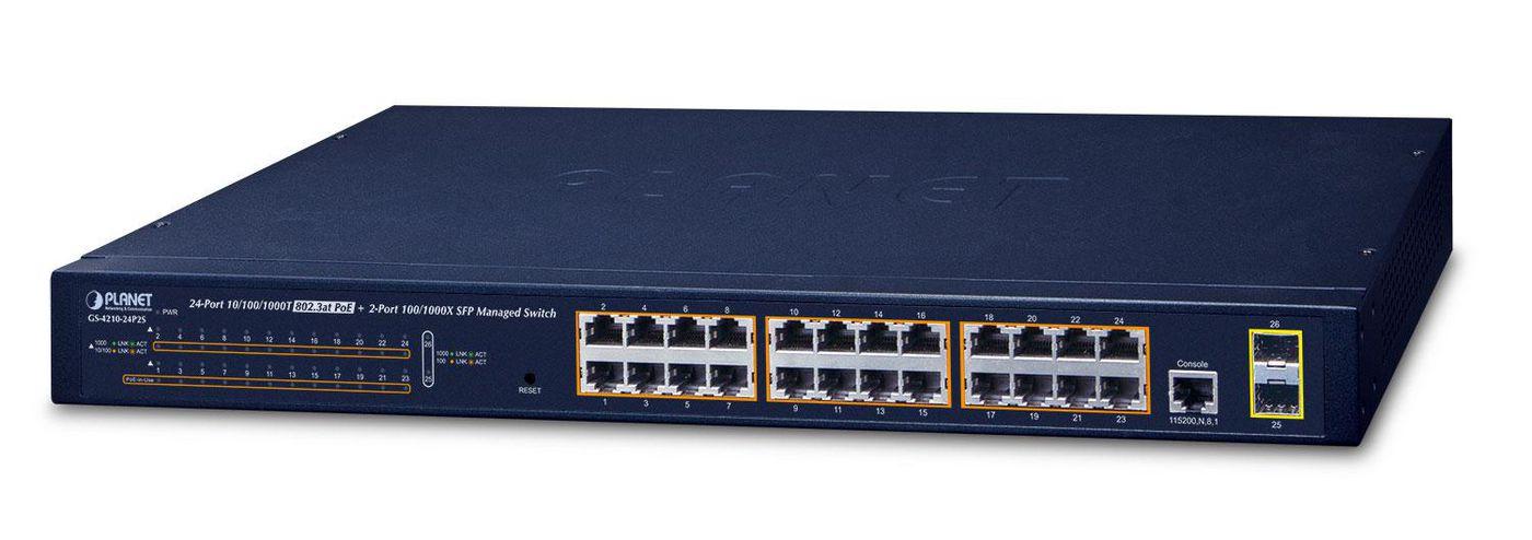 PLANET GS-4210-24P2S switch di rete Gestito L2/L4 Gigabit Ethernet 10/100/1000 Supporto Power over Ethernet PoE 1U Blu (IPv4 24