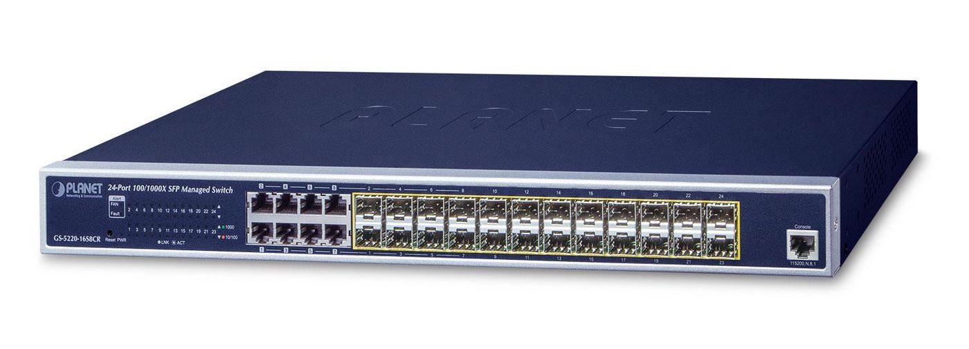 PLANET GS-5220-16S8CR switch di rete Gestito L2 Gigabit Ethernet 10/100/1000 1U Nero (L2/L4 24-Port 100/1000X - SFP with 8 Shar