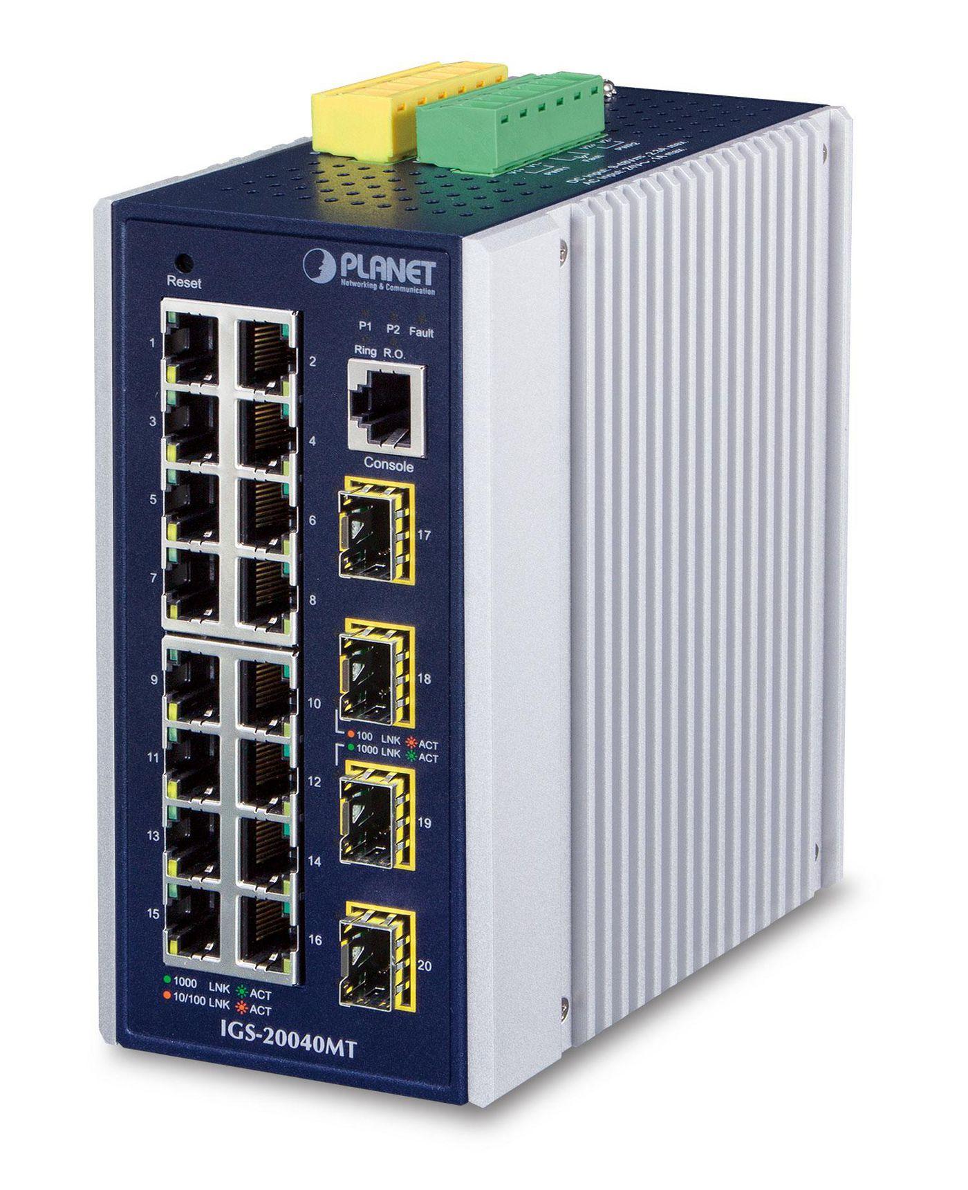 PLANET IGS-20040MT switch di rete Gestito L2 Gigabit Ethernet 10/100/1000 Blu Bianco (IP30 Industrial 16 10/100/100 - 4 100/100