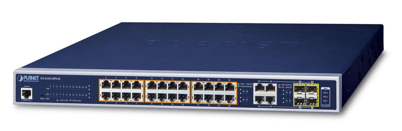 PLANET GS-4210-24PL4C switch di rete Gestito L2/L4 Gigabit Ethernet 10/100/1000 Supporto Power over Ethernet PoE 1U Blu (IPv6/I