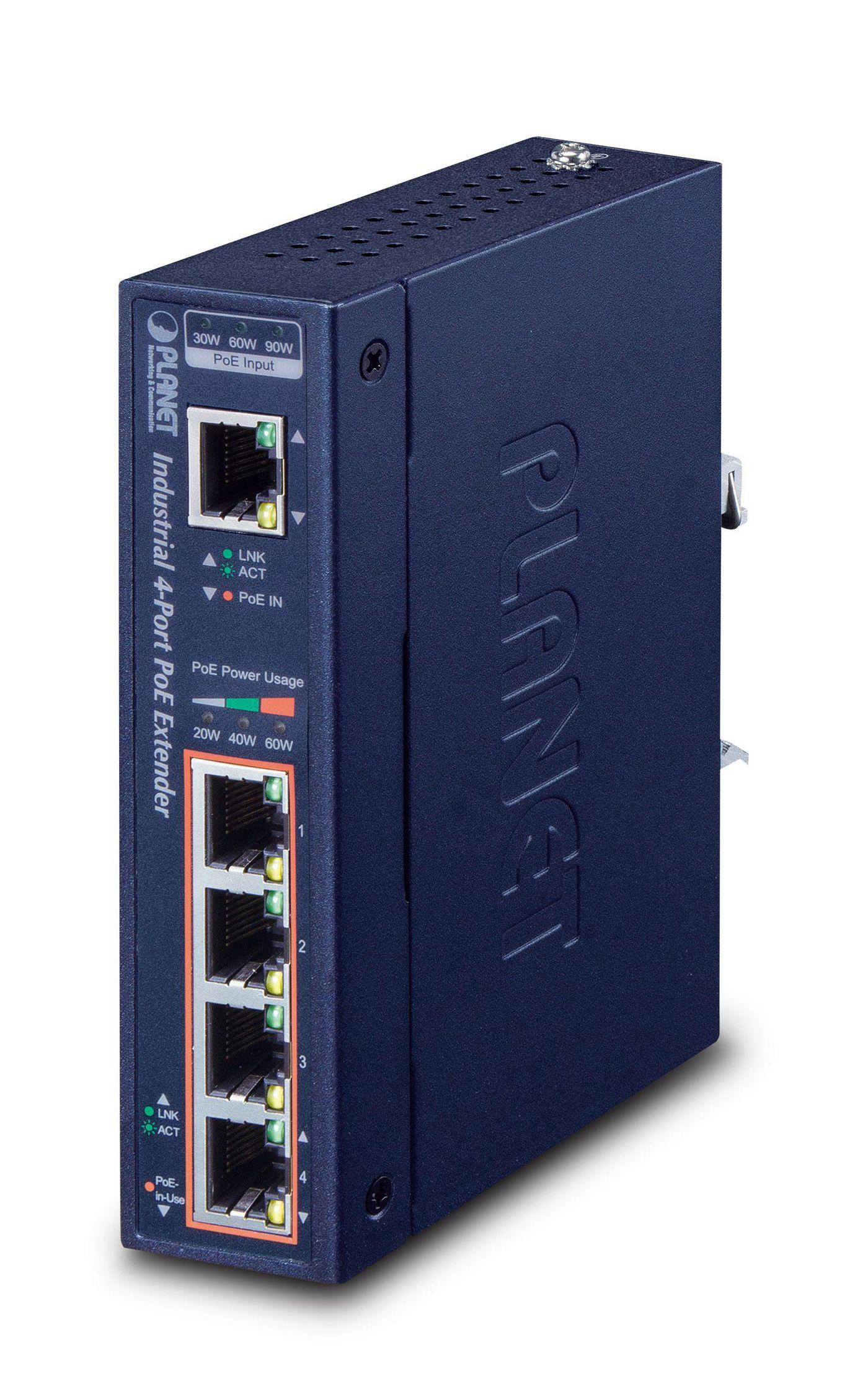 PLANET IPOE-E174 moltiplicatore di rete Trasmettitore Blu 10, 1000, 100 Mbit/s (IP30 Industrial 1-Port 60W - Ultra POE to 4-P 8