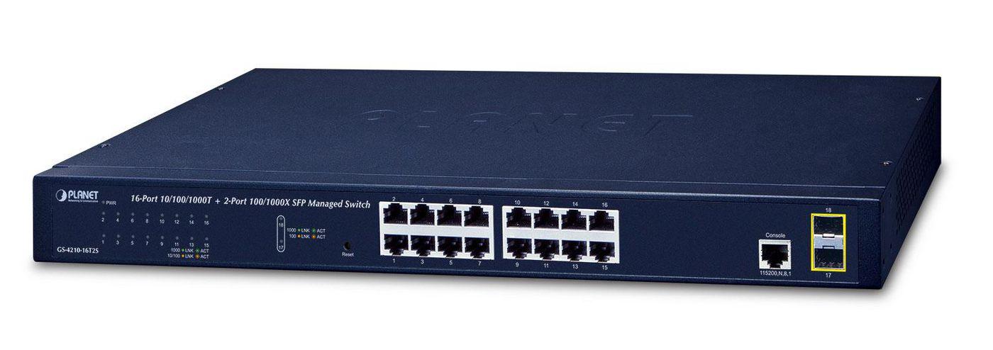 PLANET GS-4210-16T2S switch di rete Gestito L2/L4 Gigabit Ethernet 10/100/1000 1U Blu (IPv4/IPv6 16-P 10/100/1000Bas - 2-Port