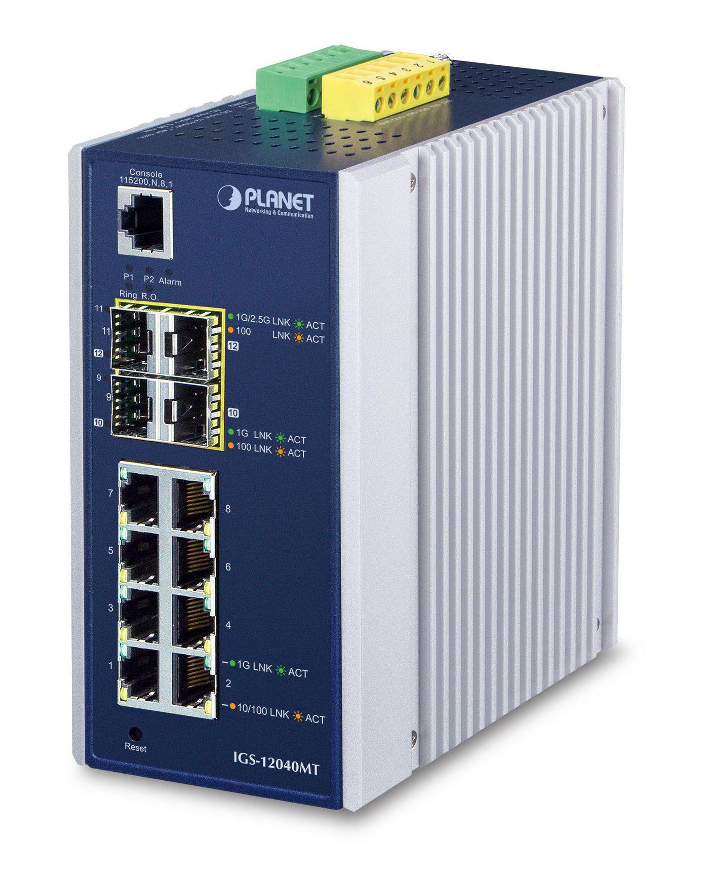 PLANET IGS-12040MT switch di rete Gestito L2 Gigabit Ethernet 10/100/1000 Blu Bianco (IP30 Industrial 8 1000TP - 4 100/1000F SF