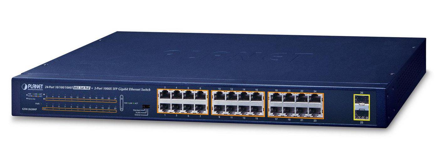 PLANET GSW-2620HP switch di rete Non gestito 10G Ethernet 100/1000/10000 Supporto Power over Ethernet PoE 1U Blu (19 24-Port 10