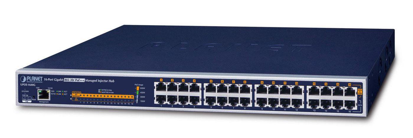 PLANET UPOE-1600G switch di rete Gestito Gigabit Ethernet 10/100/1000 Supporto Power over Ethernet PoE 1U Blu (16-Port Gigabit