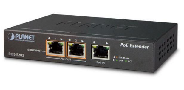 PLANET POE-E202 moltiplicatore di rete Ricevitore e trasmettitore di rete Nero 10 100 1000 Mbit/s (1-Port 802.3at PoE to 2-Port