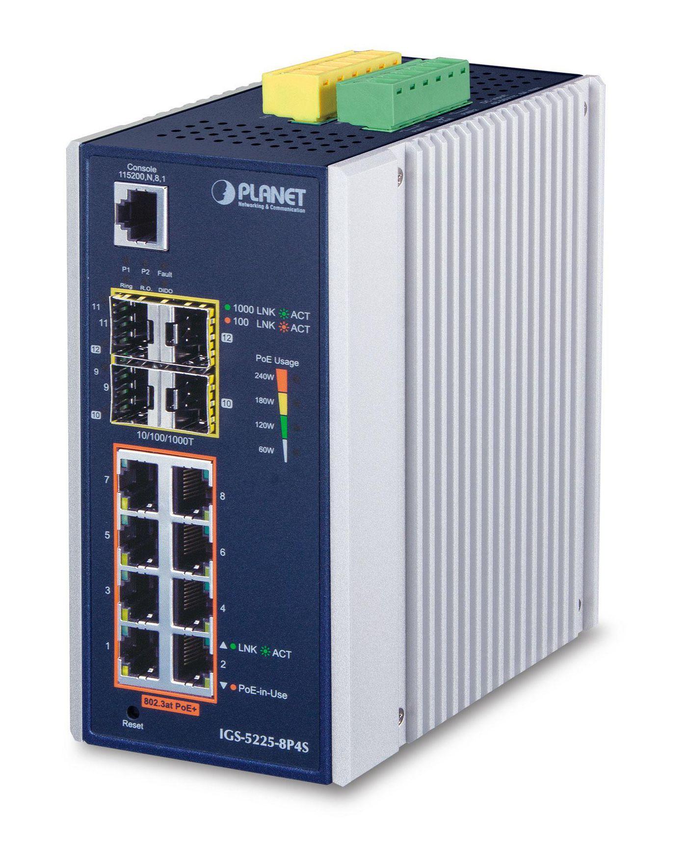 PLANET IGS-5225-8P4S switch di rete Gestito L2+ Gigabit Ethernet [10/100/1000] Supporto Power over Ethernet [PoE] Blu, Argento