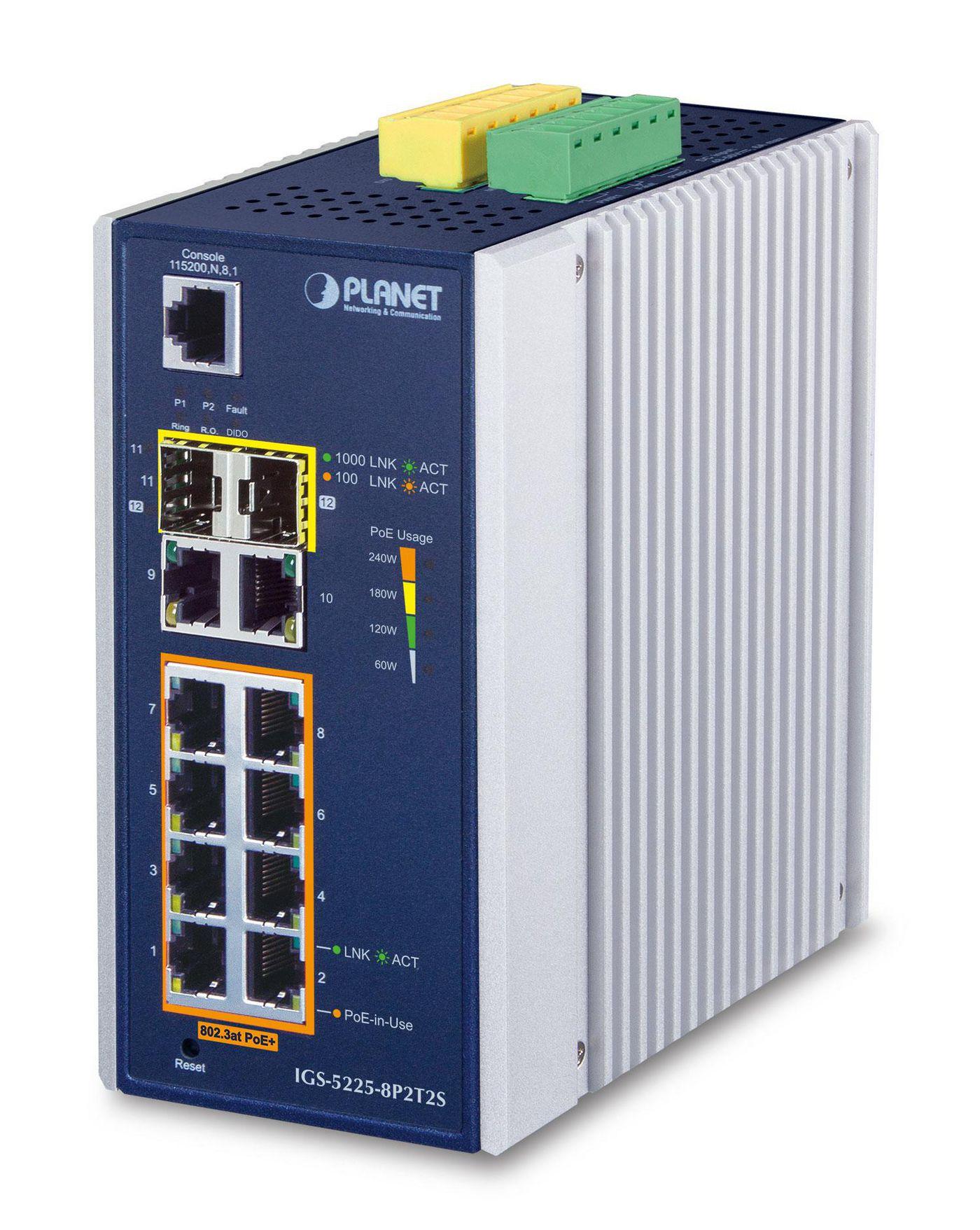 PLANET IGS-5225-8P2T2S switch di rete Gestito L2 Gigabit Ethernet 10/100/1000 Supporto Power over Ethernet PoE Blu Bianco (IP30