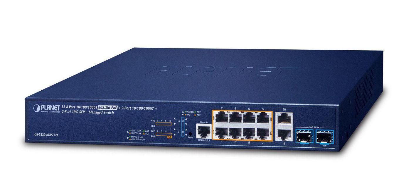 PLANET GS-5220-8UP2T2X switch di rete Gestito L3 Gigabit Ethernet 10/100/1000 Supporto Power over Ethernet PoE 1U Blu (L2/L4 8-
