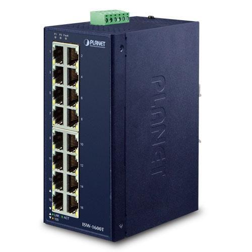 PLANET ISW-1600T switch di rete Non gestito Fast Ethernet 10/100 Blu (IP30 Industrial 16-Port - 10/100TX Ethernet Switch - Warr