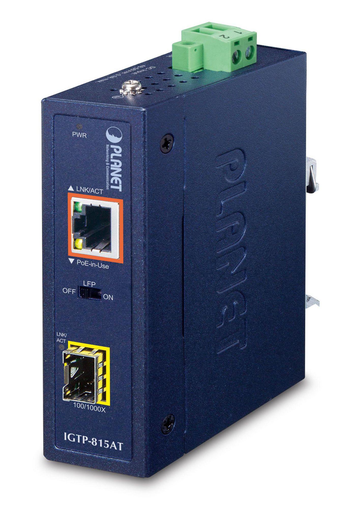 PLANET IGTP-815AT convertitore multimediale di rete 1000 Mbit/s Blu (IP30 Compact size Industrial - 100/1000BASE-X SFP to - 10/
