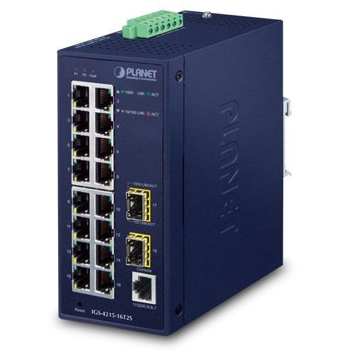 PLANET IGS-4215-16T2S switch di rete Gestito L2/L4 Gigabit Ethernet 10/100/1000 Blu (IP30 Industrial L2/L4 16-Port - 10/100/100