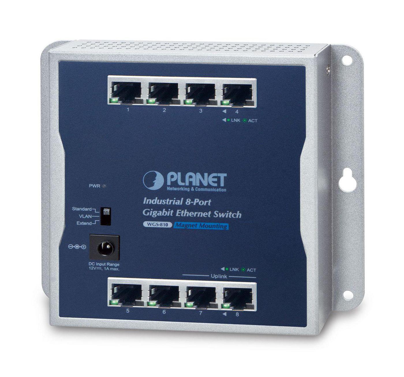 PLANET Industrial 8-Port 10/100/1000T Wall-mounted - Switch - Kupferdraht Non gestito Blu Grigio (Industrial 8-Port - 10/100/10