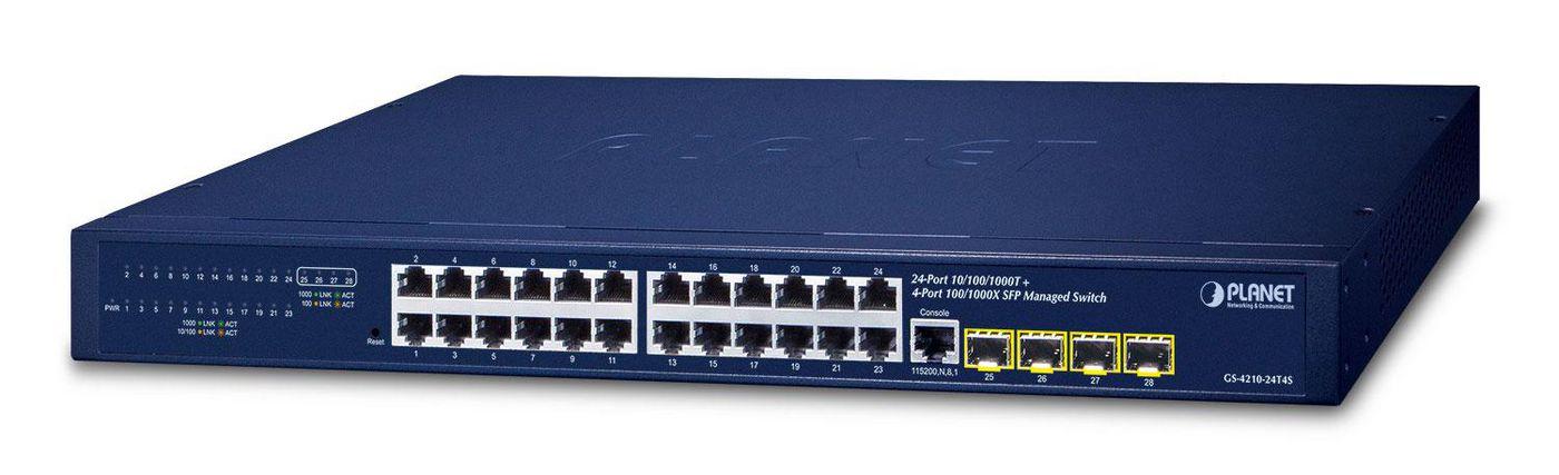 PLANET IPv4/IPv6 24-Port Gestito L2/L4 Gigabit Ethernet 10/100/1000 1U Blu (IPv4/IPv6 24-Port - 10/100/1000T 4-Port - 100/1000