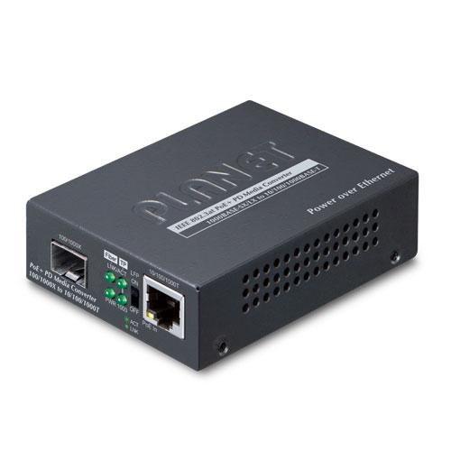 PLANET 802.3at PoE PD convertitore multimediale di rete 2000 Mbit/s Nero (802.3at PoE PD - 10/100/1000BASE-T to - 100/1000BASE-