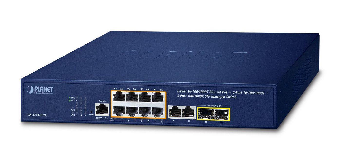 PLANET IPv4/IPv6 8-Port Managed Gestito L2/L4 Gigabit Ethernet 10/100/1000 Supporto Power over Ethernet PoE 1U Blu (IPv4/IPv6 8