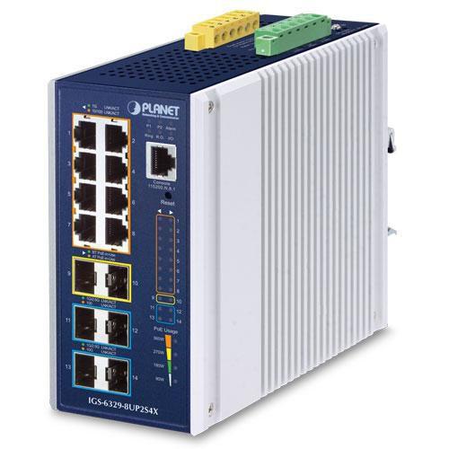PLANET Industrial L3 8-Port Gestito Gigabit Ethernet (10/100/1000) Supporto Power over Ethernet (PoE) Alluminio Blu