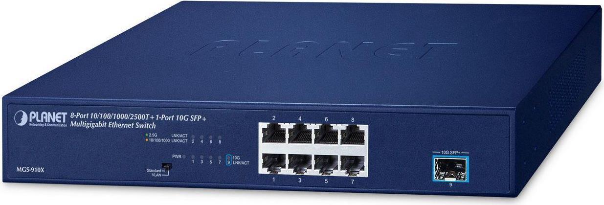 Planet MGS-910X Switch Multigigabit Ethernet a 8 porte 10/100/1000/2500T 1 porta 10G SFP (design senza ventola modalità Stand