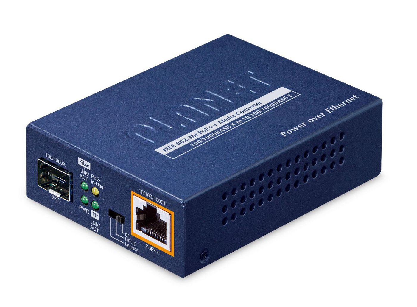 PLANET 1-Port 100/1000X SFP to convertitore multimediale di rete Blu (1-Port 100/1000X SFP to - 1-Port 10/100/1000T 802.3bt - P