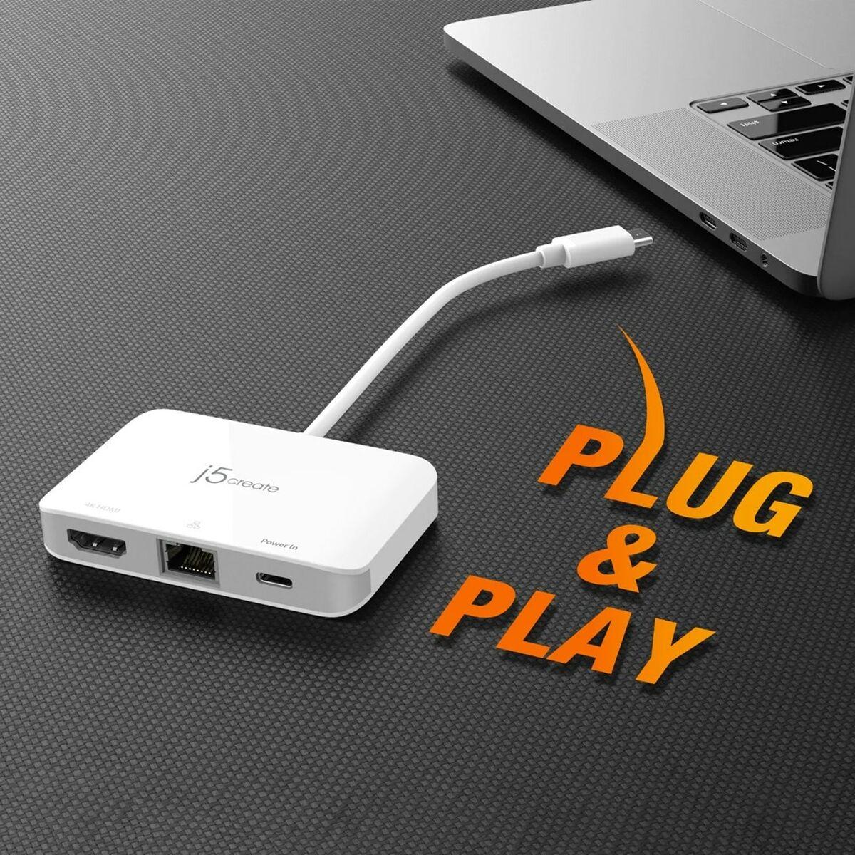j5create JCA351-N Adattatore Ethernet da USB-C a HDMI 4K (USB-C TO 4K HDMI ETHERNET - ADAPTER)