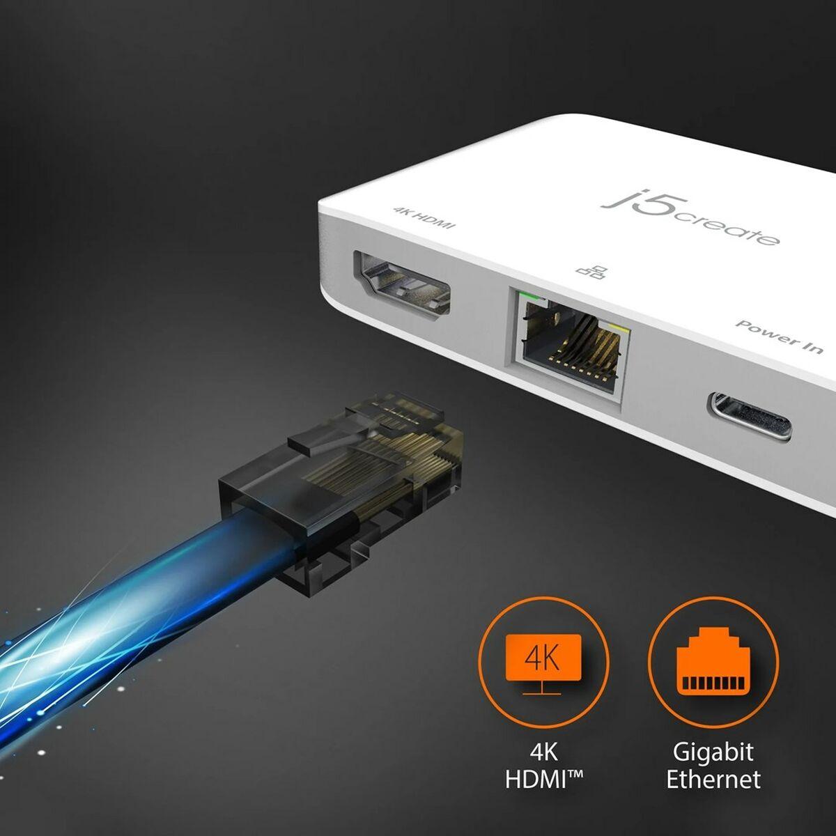 j5create JCA351-N Adattatore Ethernet da USB-C a HDMI 4K (USB-C TO 4K HDMI ETHERNET - ADAPTER)