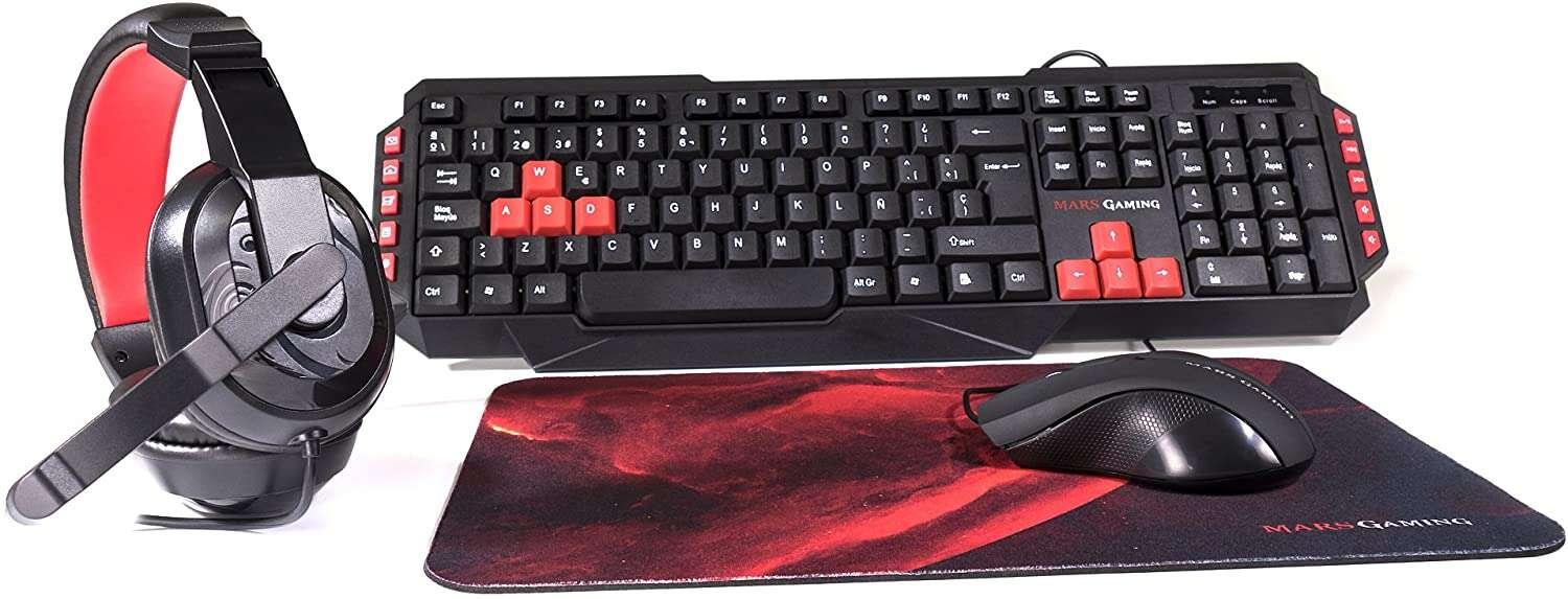 Mars Gaming MRCP1 Tastiera Mouse comprensiva di USB Nero Rosso