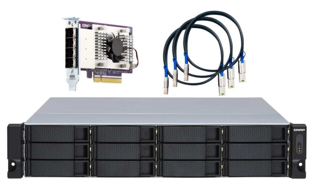 QNAP JBOD TL-R1200S-RP, 12 bay 2U rackmount SATA JBOD expansion unit, redundant PSU, with a QXP-1600eS PCIe SATA host card and