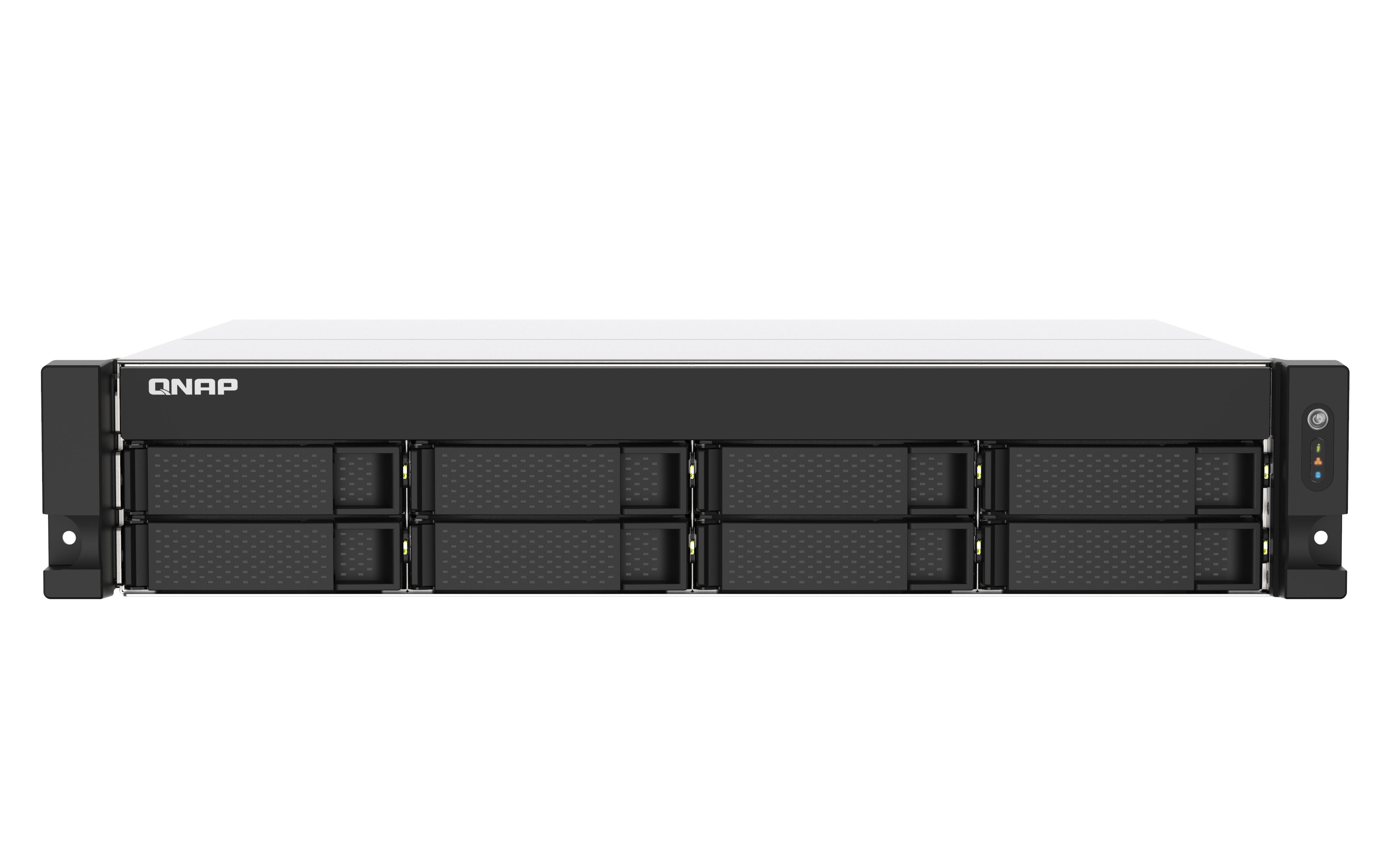 QNAP NAS - 8-bay short depth rackmount NAS, Intel Atom C5125 8C 2.8GHz, 8GB RAM,2 x 2.5GbE, 2 x M.2 2280, 2 x PCIe Gen3 x4, 4 x