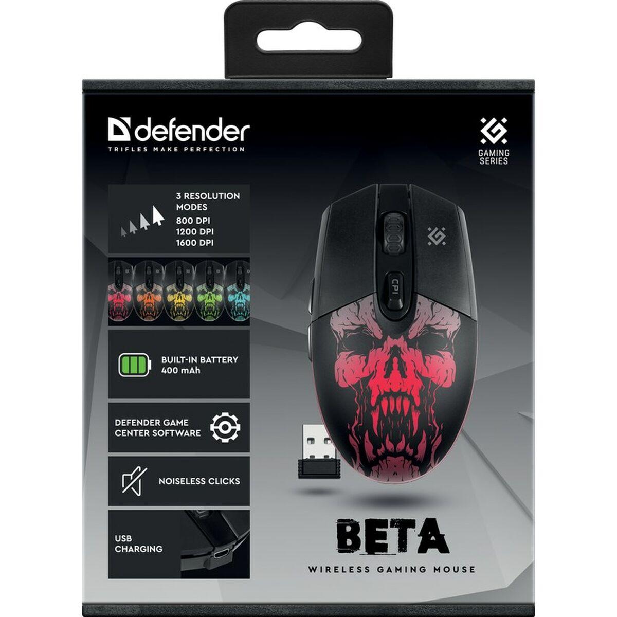 Mouse senza Fili Defender Beta GM-707L Nero Multicolore 1600 dpi