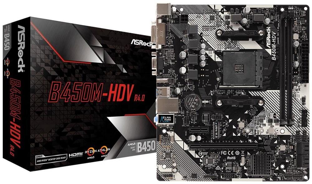 ASROCK MB AMD B450, B450M-HDV R4.0 2DDR4 PCI-E X16 M2 DVI/HDMI MATX