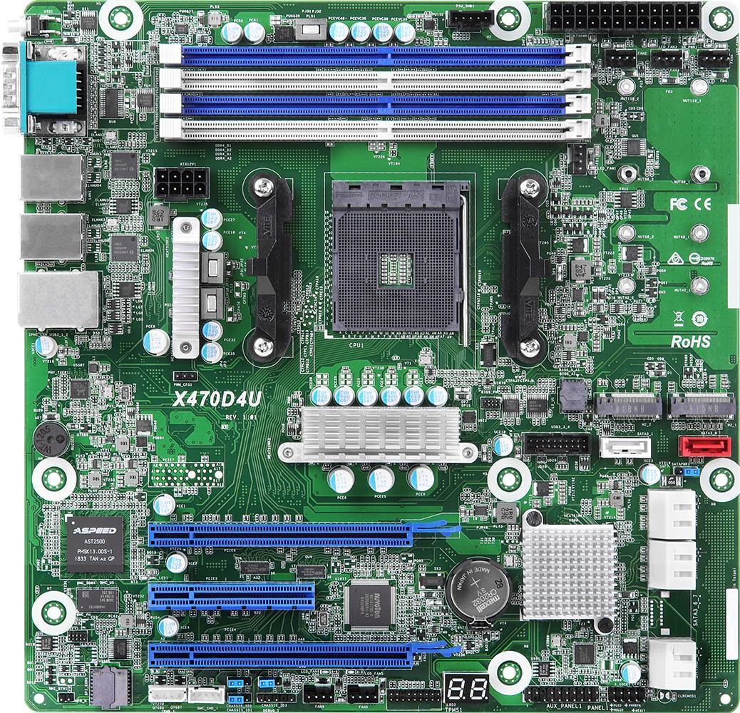 Scheda madre mATX con socket AM4 per processori AMD Ryzen 3 Chipset AMD X470 grafica ASPEED AST2500 32 GB max di RAM DDR4 fin