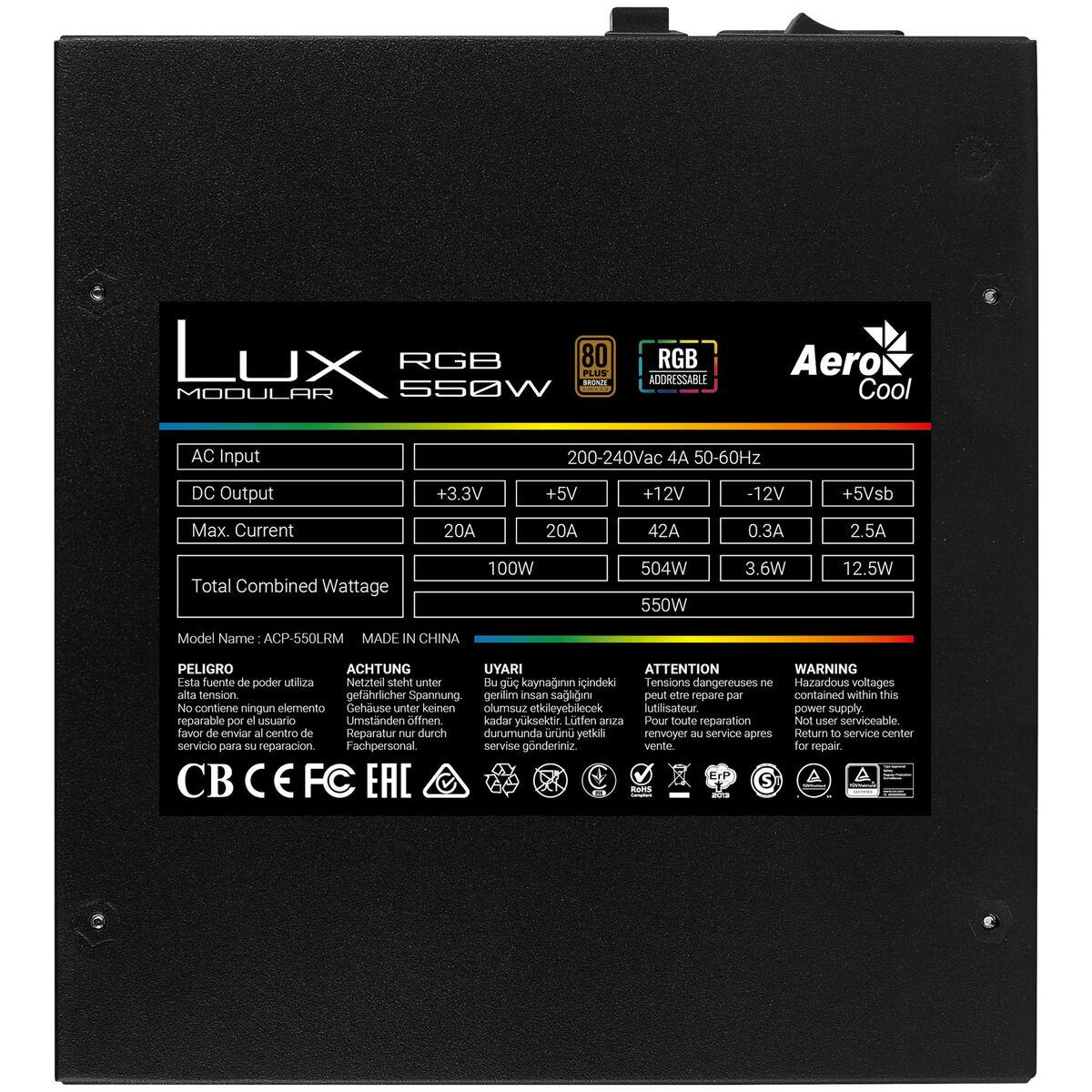 Fonte di Alimentazione Aerocool Luxrgb550M 550 W 80 più bronzo