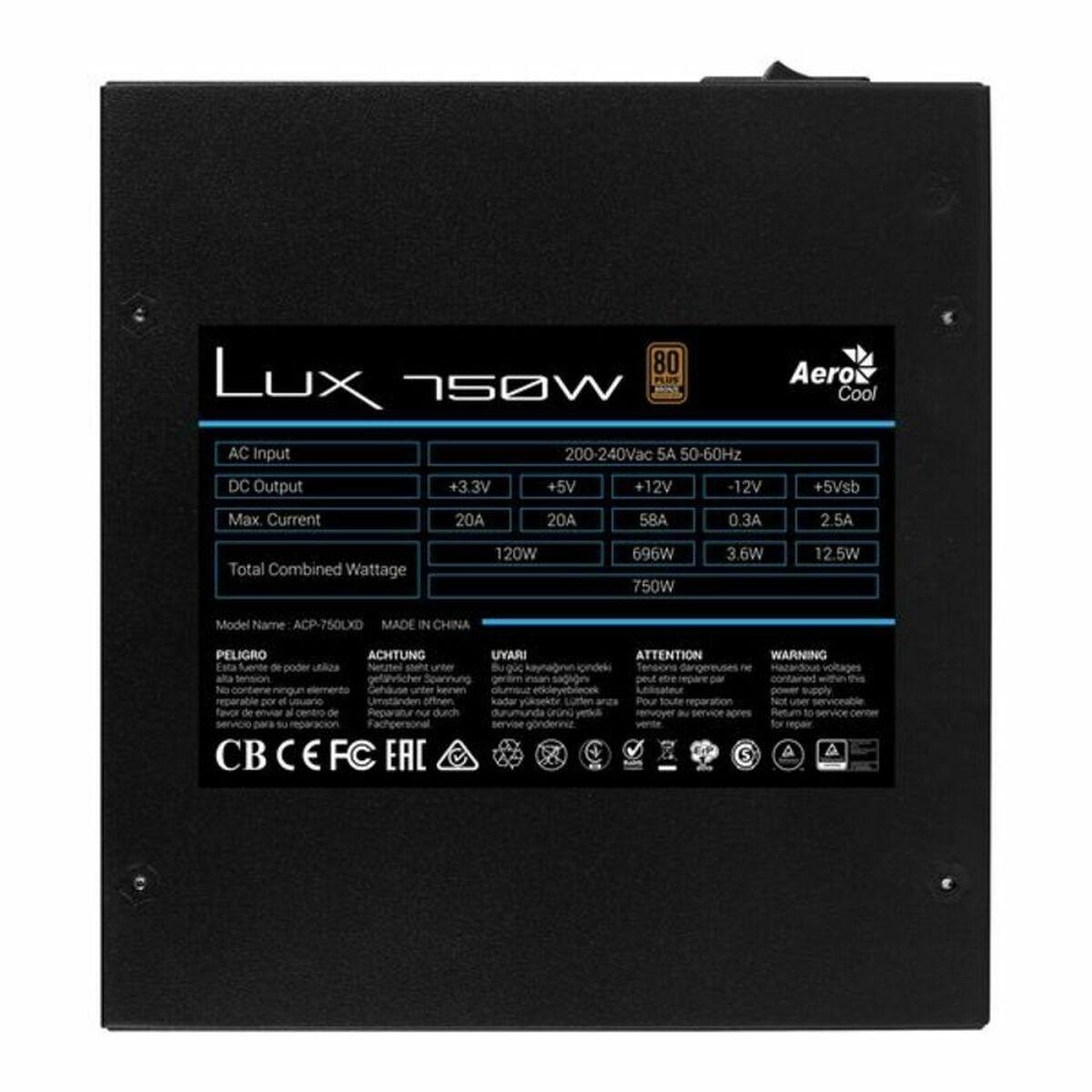 AEROCOOL LUX750 POWER SUPPLY UNIT 750 W 20+4 PIN ATX ATX BLACK
