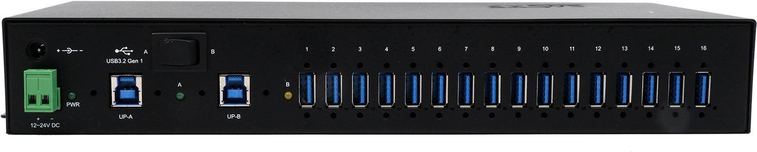 HUB USB 3.2 Gen 1 a 16 porte per rack da 19'', incluso cavo USB 3.2Gen1 e kit guida Din