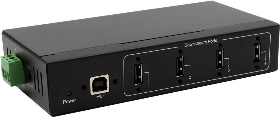 HUB USB 2.0 4 porte con alimentatore 5V/2A Cavo USB, kit guida DIN, morsettiera
