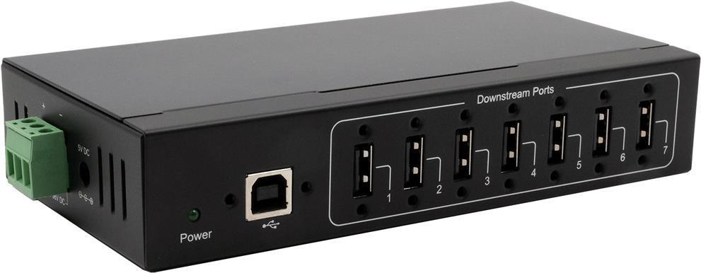 HUB USB 2.0 a 4 porte con alimentatore 5V/2A Kit guida DIN, bus o autoalimentato con terminale