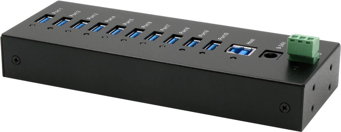 HUB USB 3.2 a 10 porte Gen1 incl. Cavo USB, kit di montaggio su guida DIN, VIA