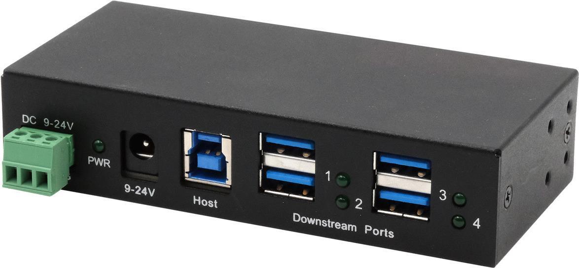 HUB USB 3.2 a 4 porte Gen1 incl. cavo USB incl. cavo USB, montaggio a parete su guida DIN