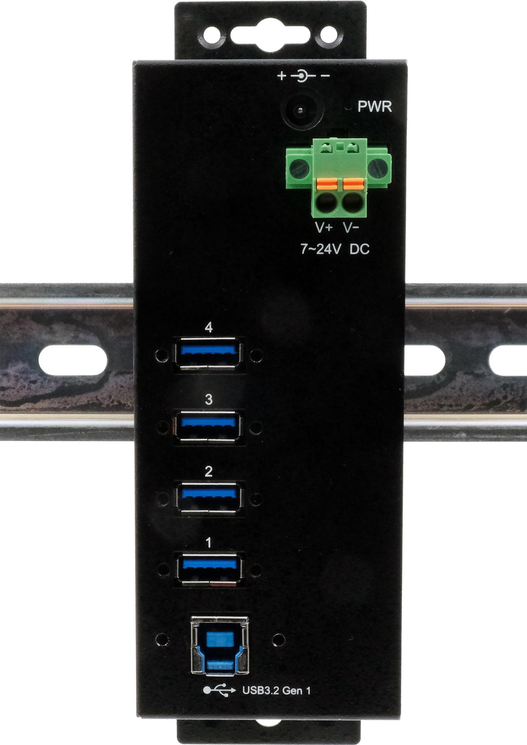 HUB USB 3.2 Gen 1 esterno a 4 porte incl. cavo USB + kit guida Din, 1,5 A