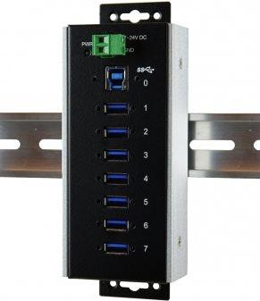 HUB USB 3.2 Gen1 a 7 porte m.15KV con protezione da sovratensione, kit guida Din