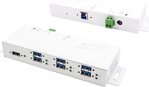 HUB USB 3.2 Gen 1 HUB bianco a 7 porte Cavo USB + alimentatore, protezione da sovratensione.