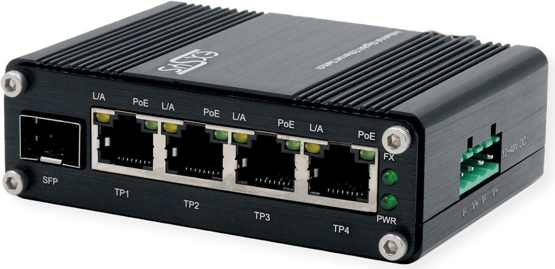 Switch mini 4 porte PoE+ Gigabit SFP senza alimentatore, industriale, guida DIN