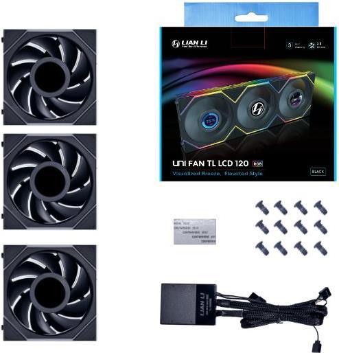 Lian Li UNI FAN TL LCD Case per computer Ventilatore 12 cm Nero (Lian Li UNI FAN TL LCD 120mm Triple Pack - Black)