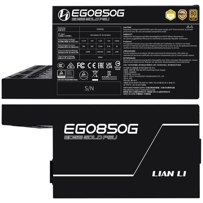 Lian Li Edge Gold 850 80 Plus Gold Alimentatore, PCIE 5.1, ATX 3.1 - 850 Watts, Nero (Edge Gold 850W Nero)