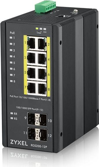 SWITCH ZYXEL INDUSTRIALE 12P LAN GIGABIT ZYXEL RGS200-12P-ZZ0101F MANAGED (8P POE EROG. FINO 240W 4 SFP) IP30