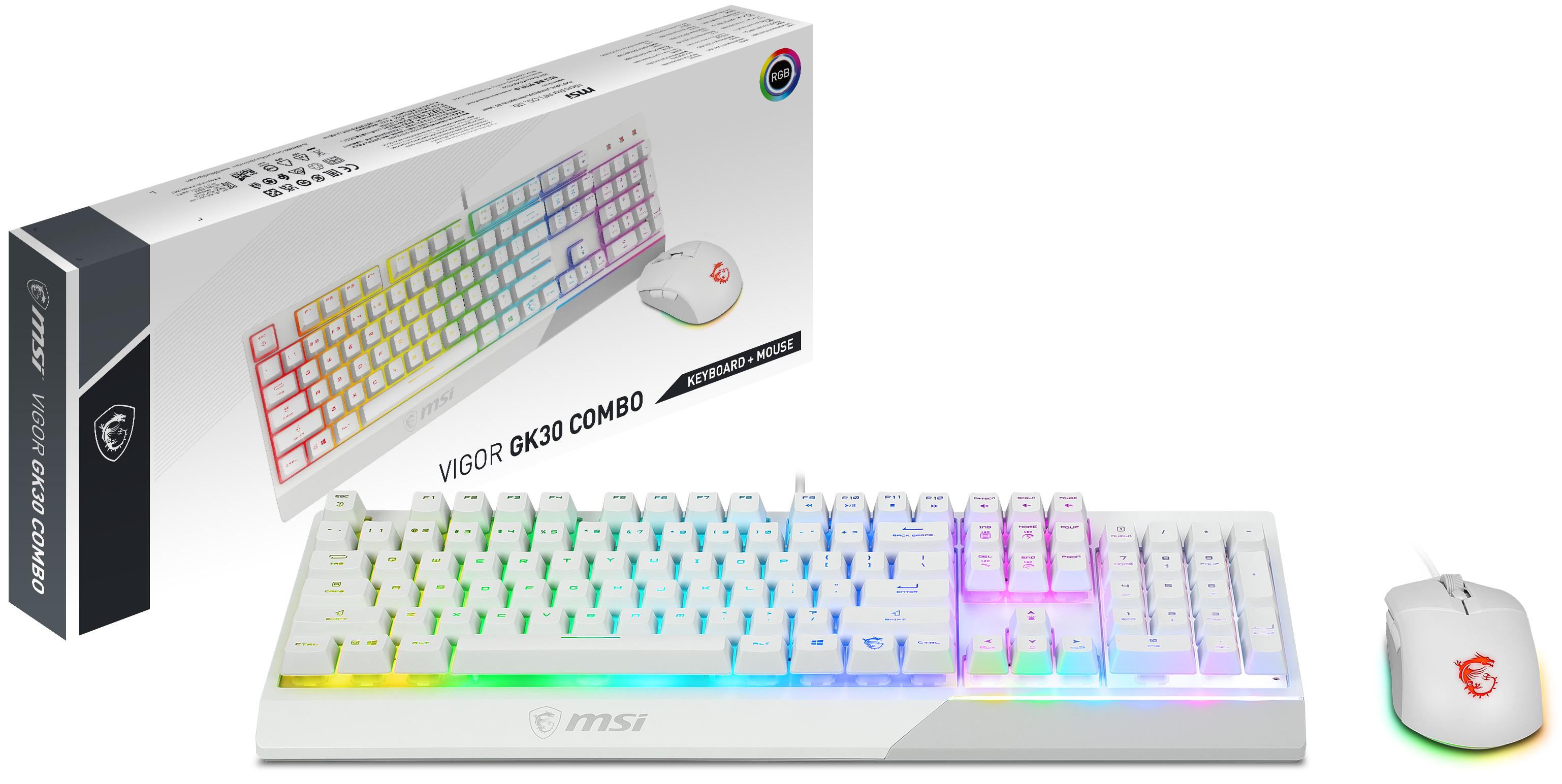 MSI S11-04UK305-CLA tastiera Mouse incluso USB QWERTY Inglese UK Bianco (VIGOR GK30 COMBO WHITE UK) - Versione UK